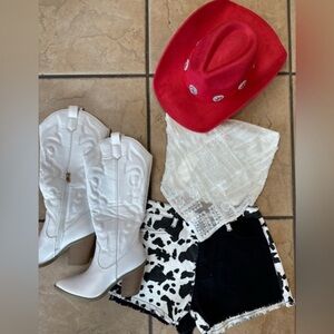 NEW WESTERN COLOR BLOCK DENIM COW PRINT SHORTS 🤠